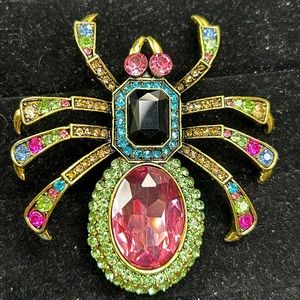Colorful Spider Brooch with Pink and Green Gems